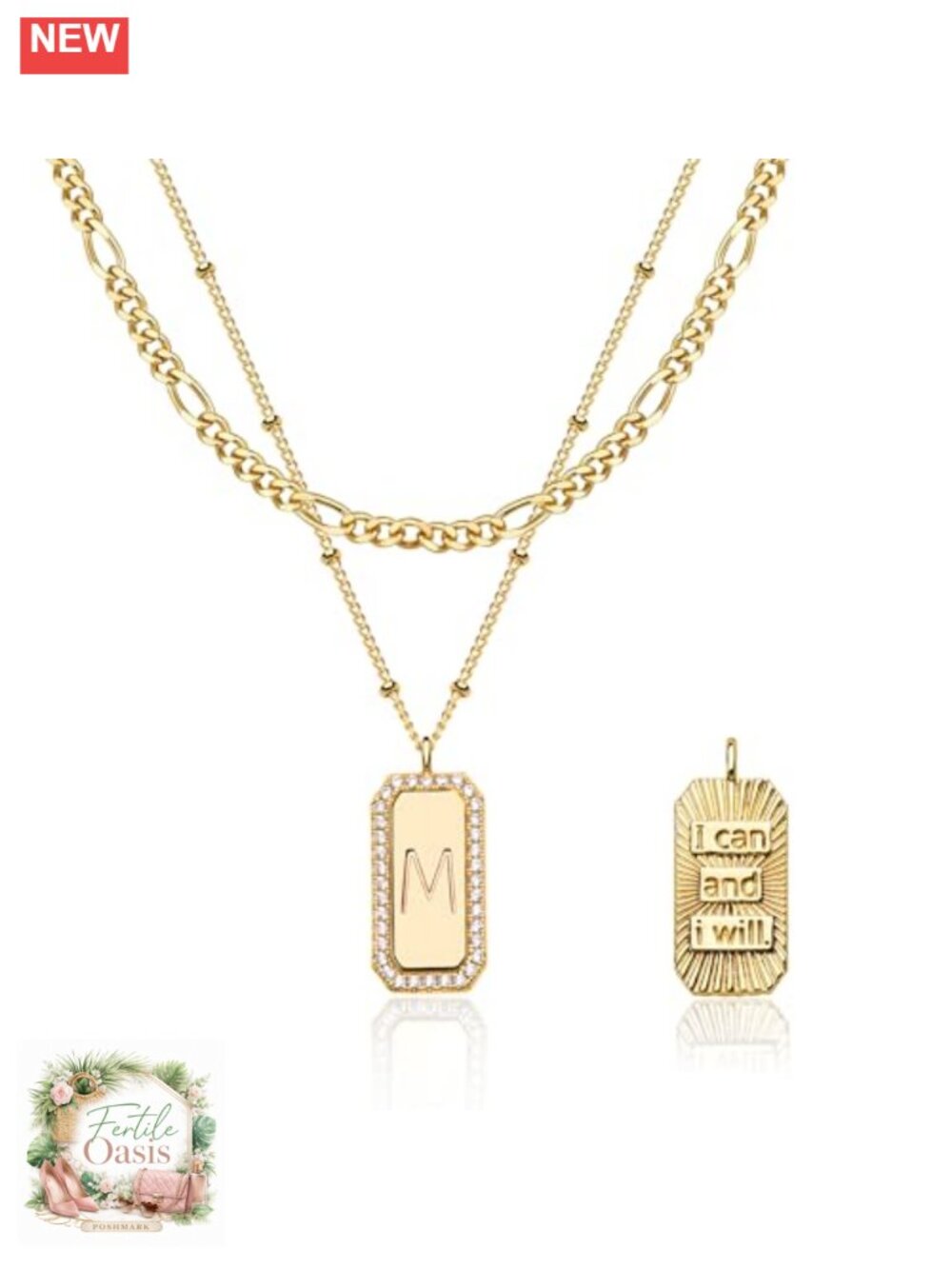 14K Gold Plated Initial Necklace for Women Layered Letter Pendant Dainty
